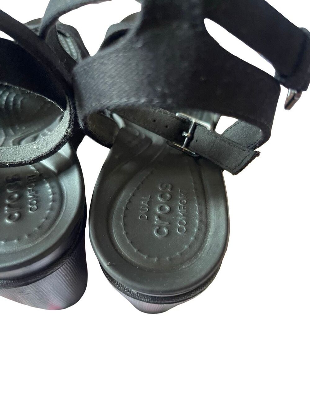 Crocs Womens Black Leigh II Cross Strap Strappy Ankle Wedge Sandals Size 9 - Picture 4 of 10